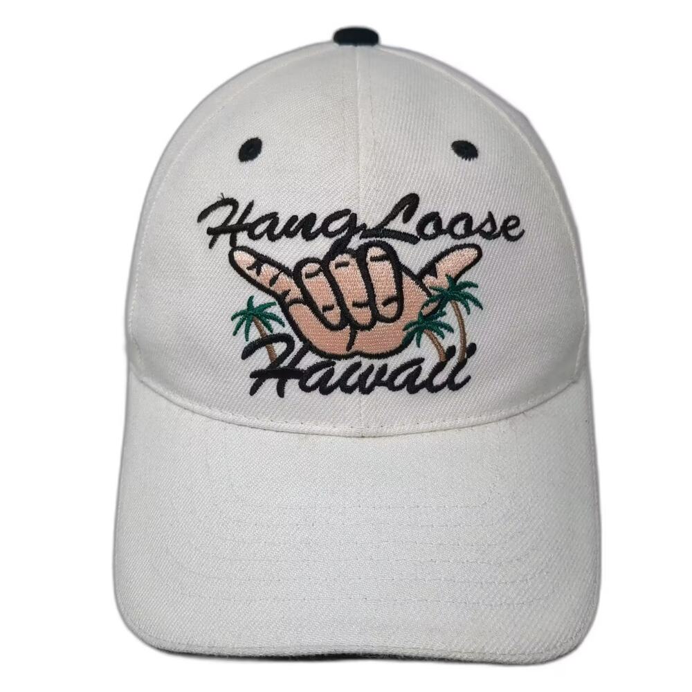 SAM'S Cap Hang Loose Hawaii Shaka Baseball Hat White Strapback OS Hat Hand